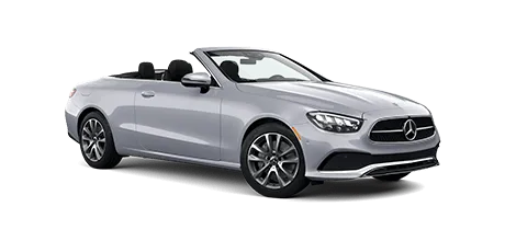 Mercedes-Benz convertible in silver, front-side view.